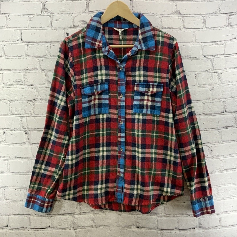BKE Shirt Flannel Mens Sz M Red Blue Plaid Button Down Urban‎ Hipster